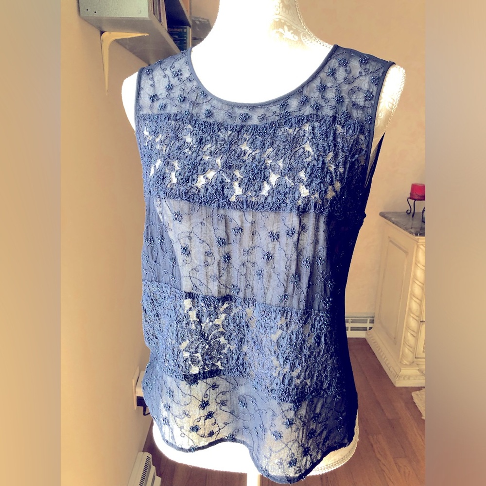 Express beaded navy blue top